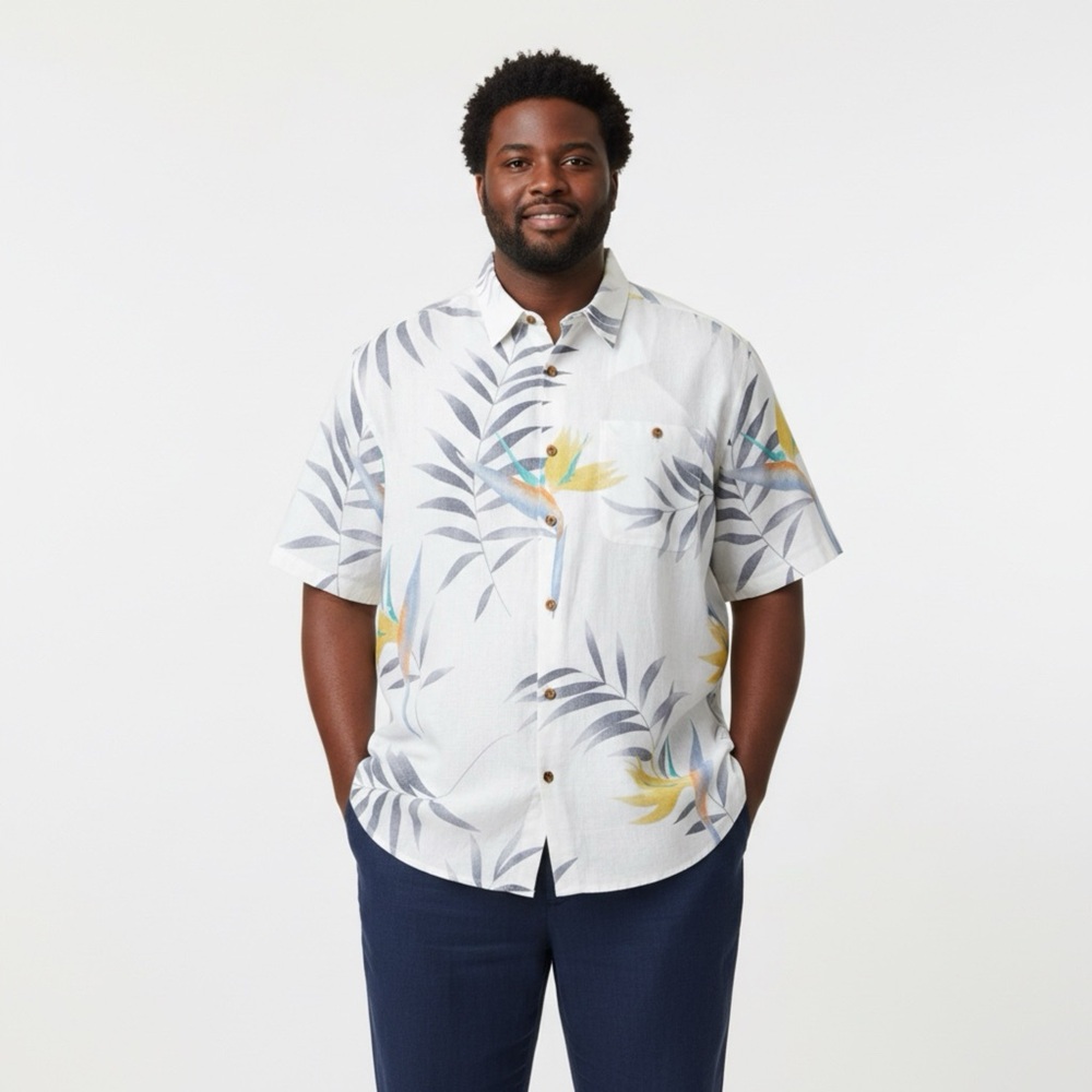 Tommy Bahama White Short-Sleeve Tropical Leaf & Floral Button-Down